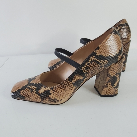 Franco Sarto Halo Snake Print Leather Pumps Size 8.5 Square Toe Chunky Heel Shoe - Picture 16 of 16